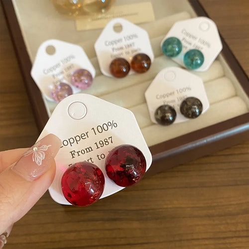 1 Pair Casual Round Synthetic Resin Ear Studs