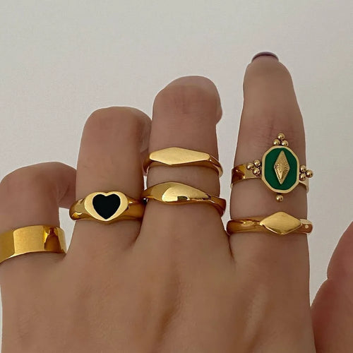 Trendy  Heart Shaped Alloy Rings Set Minimalist Style Finger Rings Women's Jewelry Accessories
