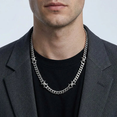 Geometric Necklace For Men Featuring Waterproof Non Tarnish 304 Stainless Steel with Simple Style Cuban Link Chain