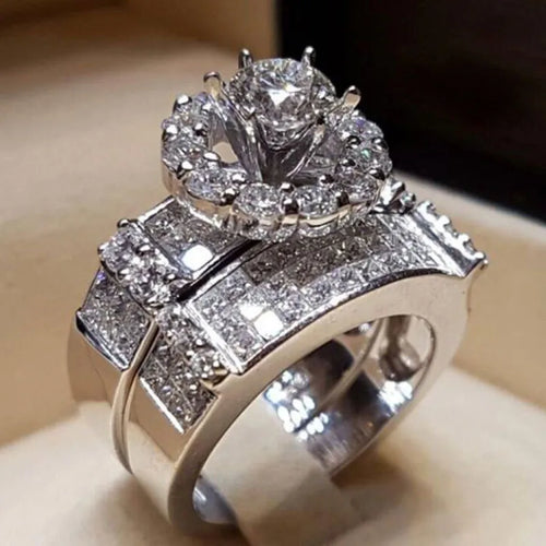 luxurious shiny flower copper inlay zircon rings