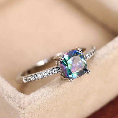 Zinc alloy Shiny Inlay Square Zircon Rings