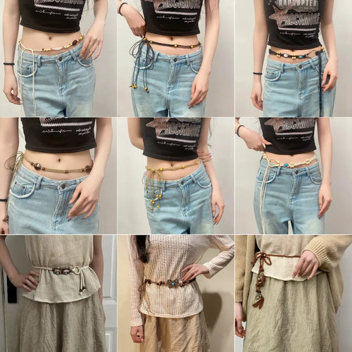 Bohemian Handwoven Butterfly Bead Waist Chain Women's Accessory Belt Check Design