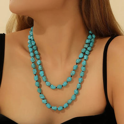 Bohemian Geometric Turquoise Necklace for Women with Waterproof Non Tarnish Multicolor Cord String