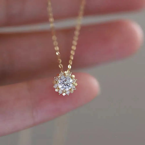 S925 Sterling Silver Small Sun Necklace Gold Plated Inlaid Zircon Design Temperament Wild High-Grade Clavicle Chain New