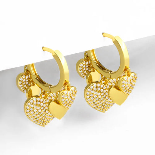 heart plating copper artificial gemstones 18k gold plated earrings