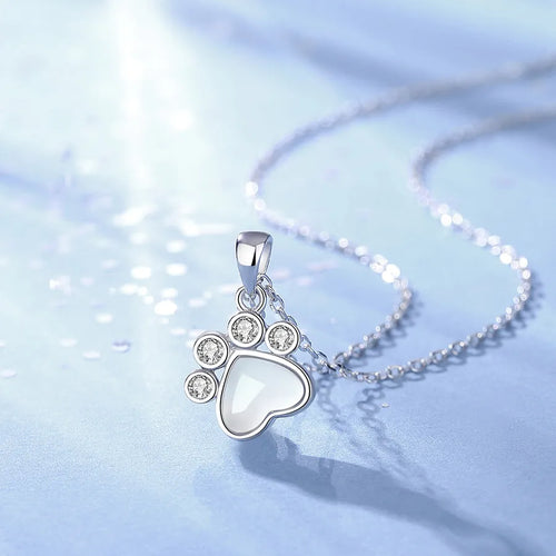 925 Sterling Silver Silver Cat Paw Necklace for Women Cute Decorative Heart-Shaped Agate Best Friend Collarbone Chain Jewelry