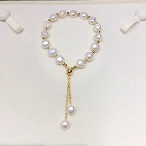Zhuji Mountain Lake 8-9mm Baroque Natural Freshwater Pearl Bracelet Drawable Adjuvable Pearl Jewelry Wholesale