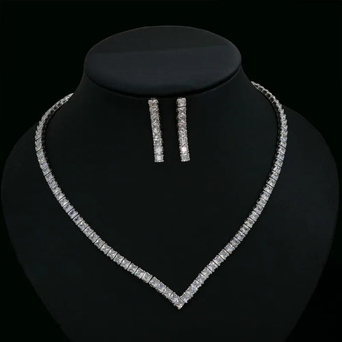 luxurious geometric copper plating zircon women's bracelets earrings necklace