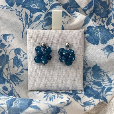 Blue Lapis Stone Natural Grape Beads Handmade Earrings New Ins Elegant Personality Jewelry Women's Luxury Style Geometric Pattern