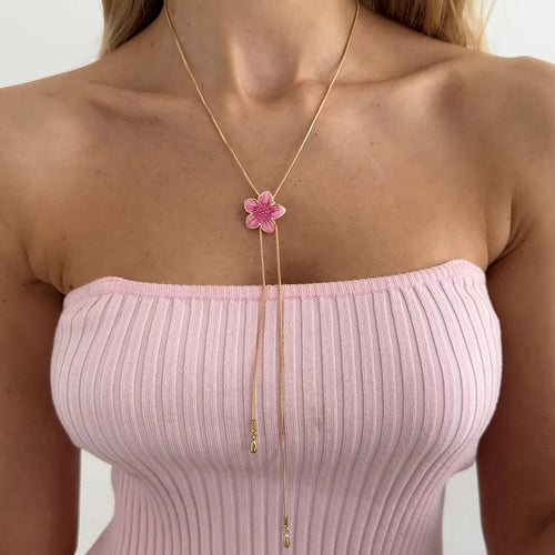 Golden Enamel Flowers Necklace for Women in Marine Style with Metal Snake Chain