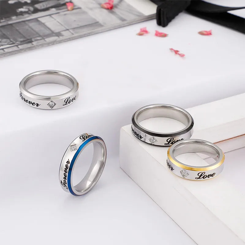 simple style letter titanium steel rings