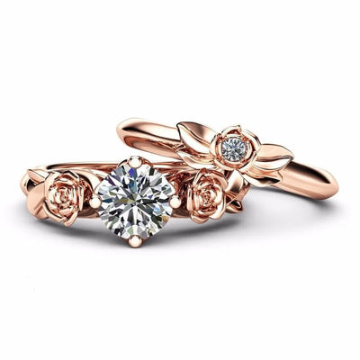 romantic flower alloy plating inlay zircon rings
