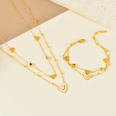 Wholesale Jewelry Elegant Sweet Simple Style Heart Shape 304 Stainless Steel Plating cable chain Jewelry Set