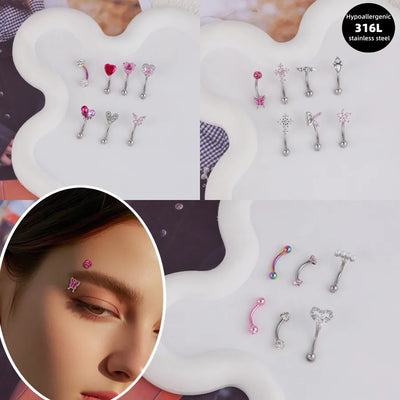 Butterfly Flower Zircon Stone 316L Stainless Steel Eyebrow Ring Curved Bar Piercing Fashionable Unisex Eyebrow Decorations