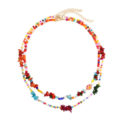 Handmade Bohemian Geometric Double Layer Necklace for Women with Multicolor Beading