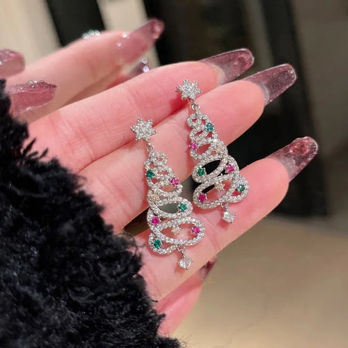 new colorful Christmas tree tassel earrings sweet simple hollow long Christmas accessories star earrings
