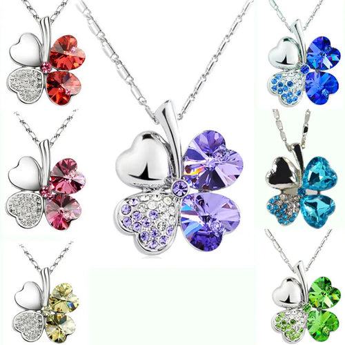 fashion pendant lucky four-leaf clover inlaid rhinestone alloy necklace