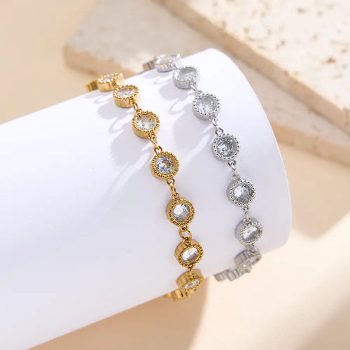 Women’s Quadrilateral Bracelets in Gold with PVD Coated 304 Stainless Steel and Zircon Inlay