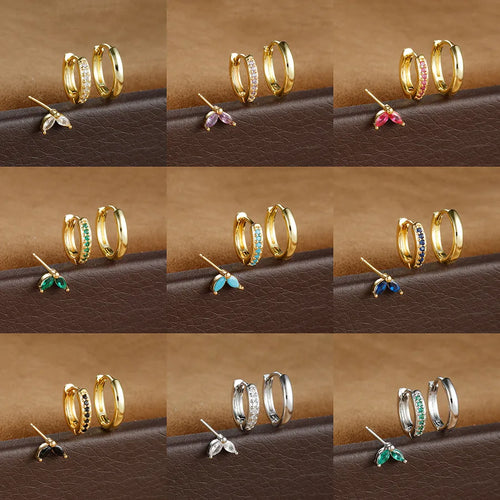 Elegant Round Zirconia Hoop Earrings Women's Fashion Minimalist Studs 3-Piece Set Copper Material Geometric Pattern  Style