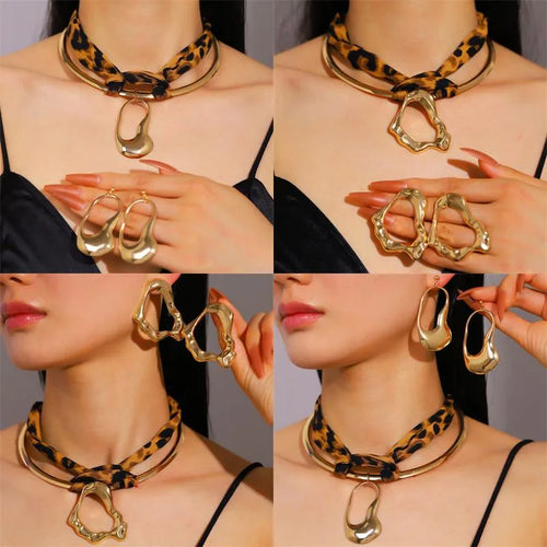 Asymmetrical Women’s Jewelry Set Featuring Human Face Design with KC Golden Plated Iron and PVD Coated 0.03µm Finish