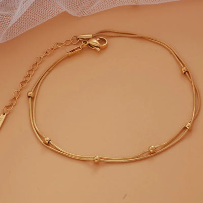 Simple Style Gold Beading Anklet for Women in Titanium Steel Featuring Round Pattern