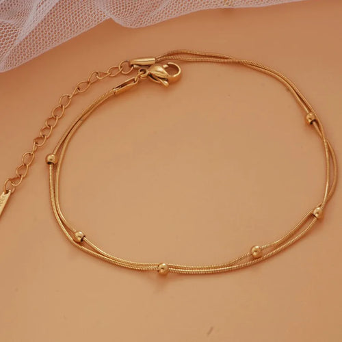 Simple Style Gold Beading Anklet for Women in Titanium Steel Featuring Round Pattern