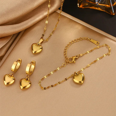 Wholesale Jewelry Fairy Style Cute Sweet Heart Shape 304 Stainless Steel 18K Gold Plated Jewelry Set