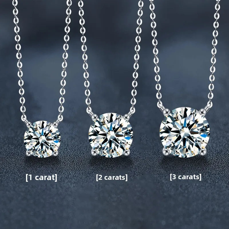 S925 Sterling Silver Necklace For Women Classic Four Claw Moissanite Pendant Collarbone Chain Simple Luxury Jewelry Trend