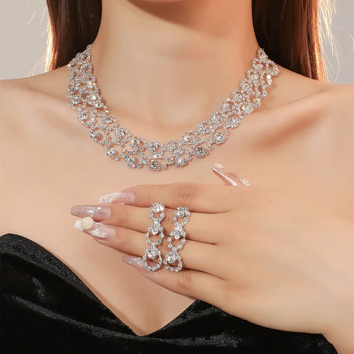 queen o-shape tassel alloy plating rhinestones earrings necklace