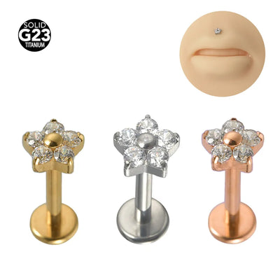G23 Titanium Alloy Piercing Jewelry Zirconia Small Flower Lip Studs Lip Rings Chin Nuts Ear Cuff Bone Studs Unisex Floral Design