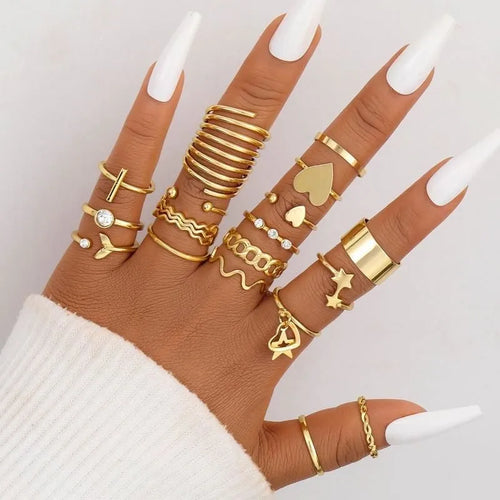 Hip-Hop Retro Star Heart Shape Fish Tail Alloy Plating Inlay Rhinestones Women's Rings