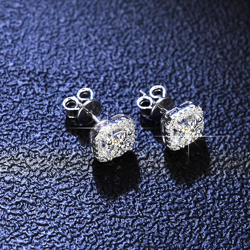 1 Pair 925 Sterling Silver Moissanite Zircon Square Ear Studs