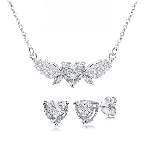 Heart Shape Jewelry Set for Women in 925 Sterling Silver with Zircon Inlay and Cable Chain, 2 Pieces Set