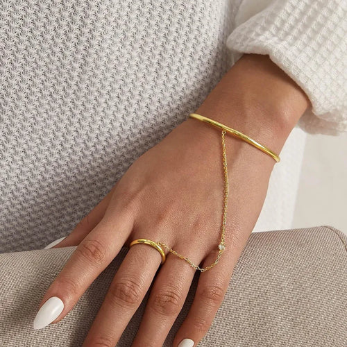 Geometric Bangle for Women Handmade Iron Bracelet with Golden Plated Finish and Rhinestone Inlay