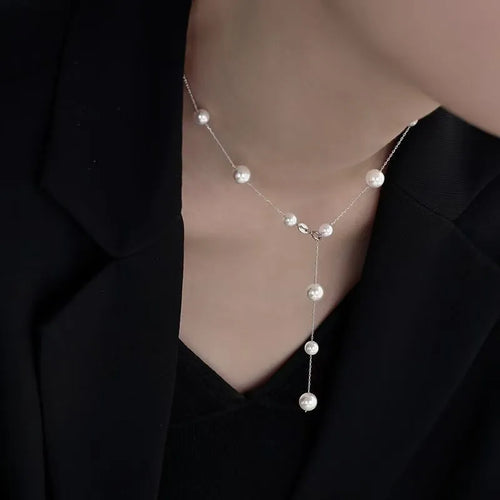Elegant Romantic Simple Style Round Dots 925 Sterling Silver Artificial Pearl Lobster Trigger Clasp Closure Chain Necklaces Wholesale