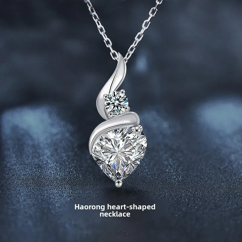 S925 Sterling Silver Heart Shaped Necklace Luxury Versatile New Style Moissanite Pendant Clavicle Chain Jewelry Accessory For Women