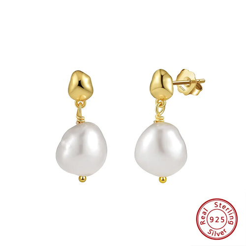 1 pair vintage style baroque style geometric color block irregular polishing plating baroque pearls freshwater pearl 14k gold plated silver plated drop earrings