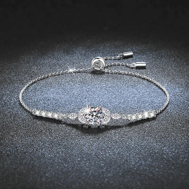 Women's Versatile Design 925 Sterling Silver Bracelet With Moissanite Diamond Geometric Pattern Simple Style DIY Accessory