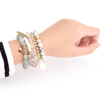 1 set fashion leaf natural stone plating bracelets