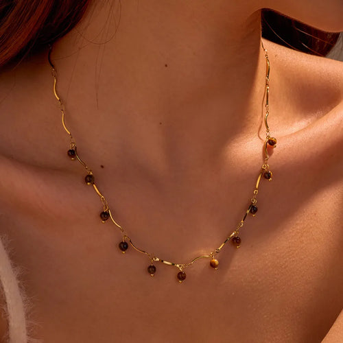 Wholesale Jewelry Retro Geometric 304 Stainless Steel Tiger Eye 18K Gold Plated Necklace