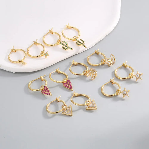 1 Pair Simple Style Triangle Geometric Plating Copper Brass Zircon 18K Gold Plated Earrings