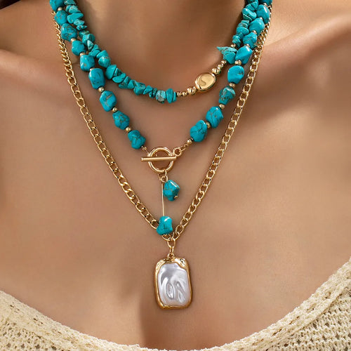 Elegant Asymmetrical Square Necklace for Women with Alloy and Plastic Inlay on Cable Chain