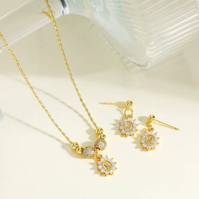 Oval Jewelry Set for Women in Copper with 18K Real Gold Plated Finish and Zircon Inlay Featuring a Rice Bead Chain