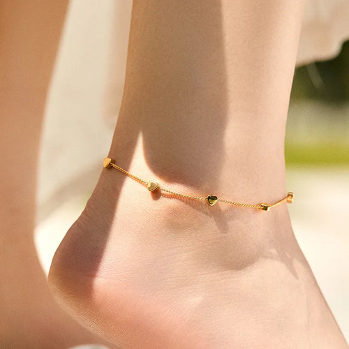 Wholesale Jewelry Modern Style Heart Shape Copper 18K Gold Plated Anklet