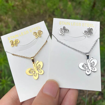 Wholesale Jewelry Fashion Butterfly 201 Stainless Steel 18K Gold Plated Plating Jewelry Set