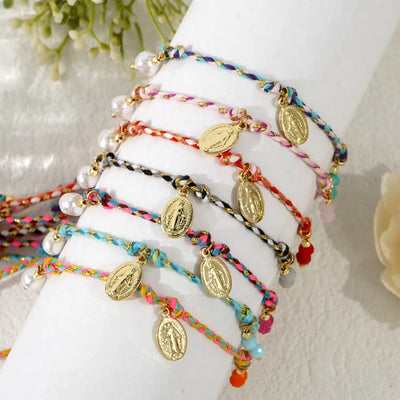 S Shape Drawstring Bracelets with Imitation Pearl Beading and Cord In Chain Design