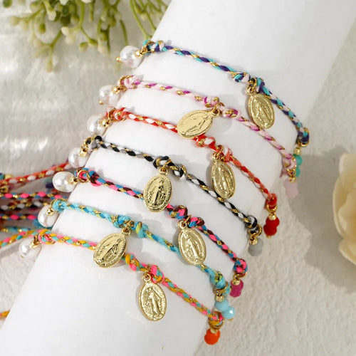 S Shape Drawstring Bracelets with Imitation Pearl Beading and Cord In Chain Design