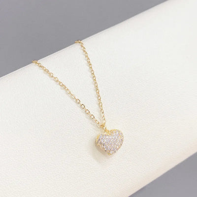 simple style heart shape copper plating inlay rhinestones gold plated necklace