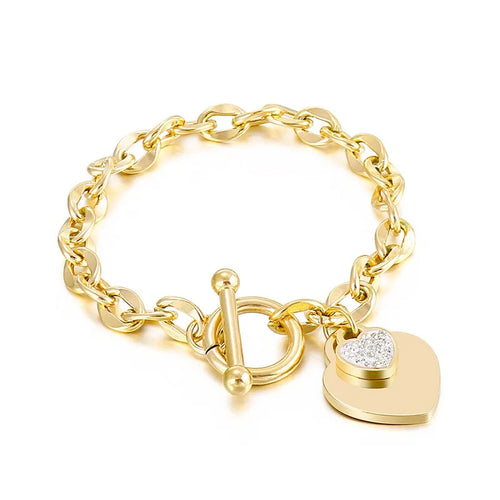 Fashion Heart Titanium Steel 18K Gold Plated Bracelets In Bulk