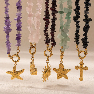 For Women Titanium Steel Necklace with Electroplated Gold Plating and Natural Stone Inlay